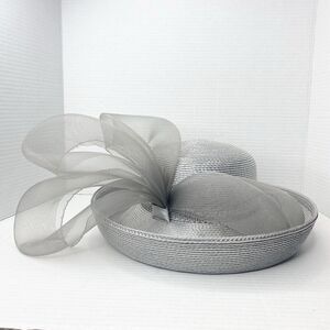 Vintage Glory II Womens Gray Straw Hat with Mesh Detail Derby Church Wedding